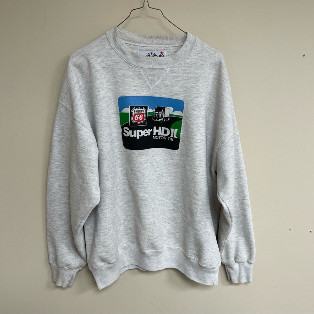 Vintage Philip 66 Gas Station Pullover Crewneck Sweater Size XL